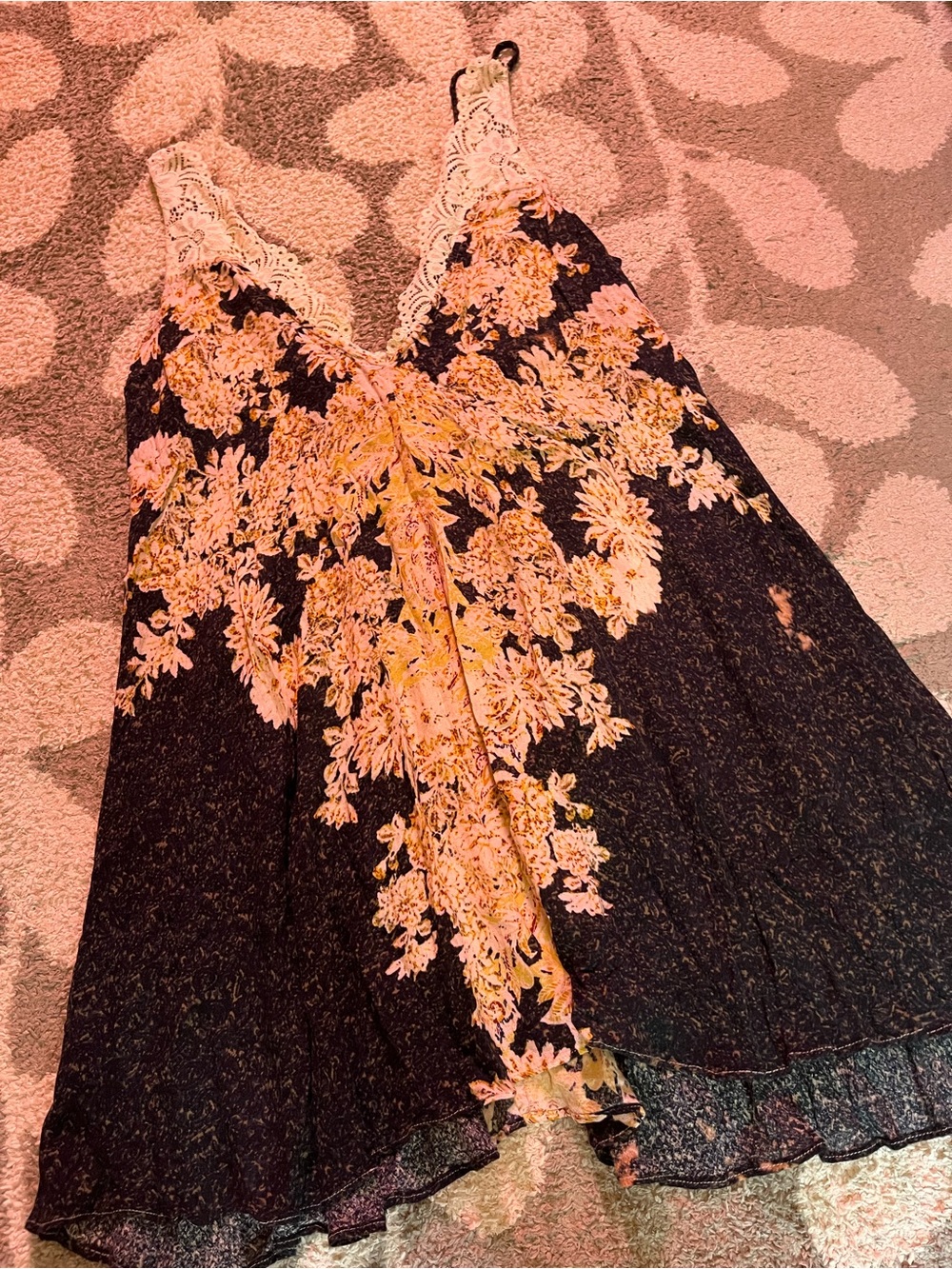 Free People size XS morning sun slip Floral Lace-Back Sundress - Black and Cream - Picture 4 of 11